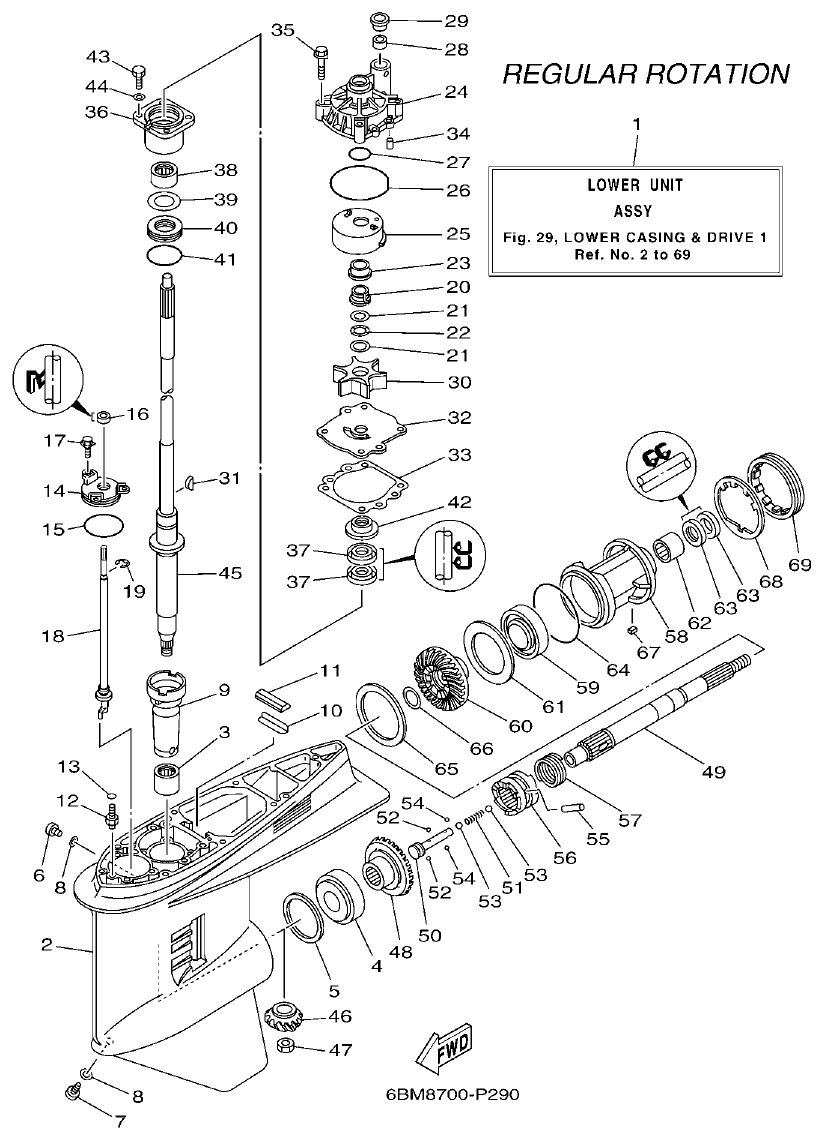 Yamaha F150DET, FL150DET LOWER CASING & DRIVE 1 parts diagram